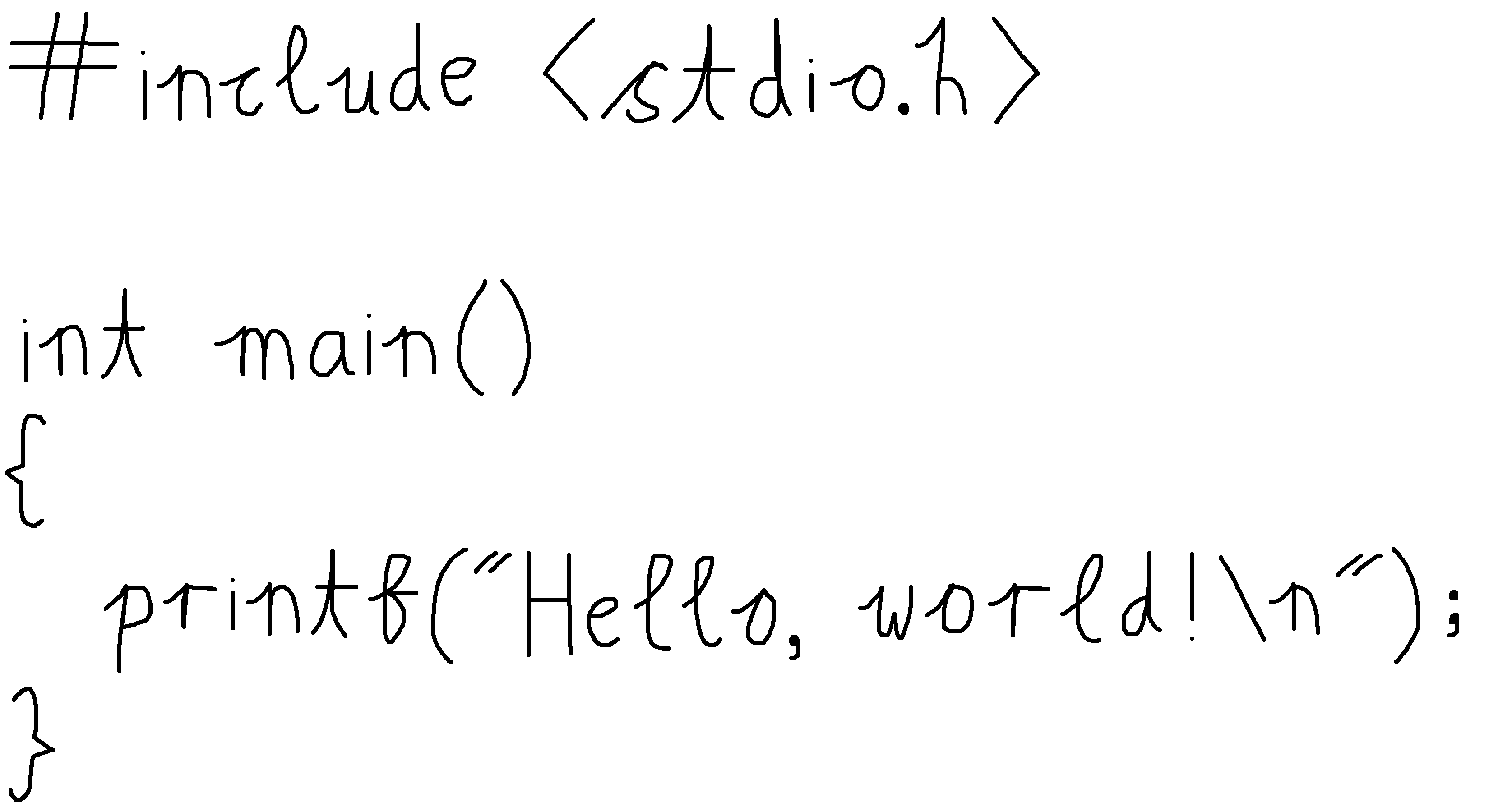 手書きC言語プログラムの入力例（hello_world.bmp）